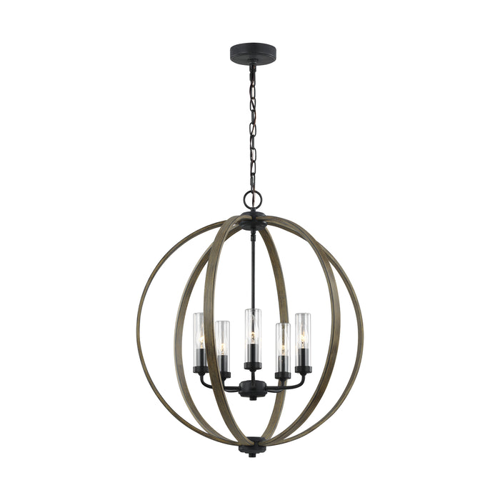 Generation Lighting - OLF3294/5WOW/AF - Five Light Outdoor Chandelier - Allier - Weathered Oak Wood / Antique Forged Iron