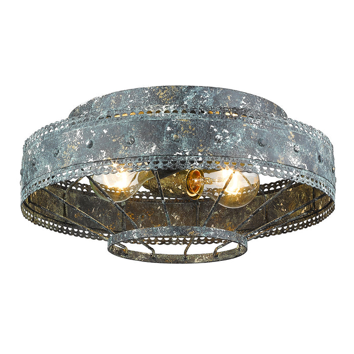 Two Light Flush Mount from the Ferris collection in Blue Verde Patina finish