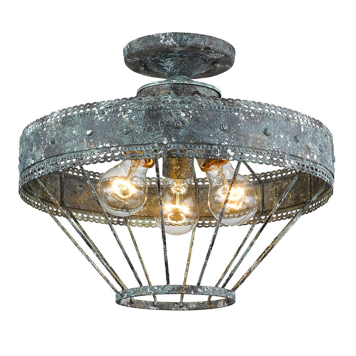 Three Light Semi-Flush Mount from the Ferris collection in Blue Verde Patina finish