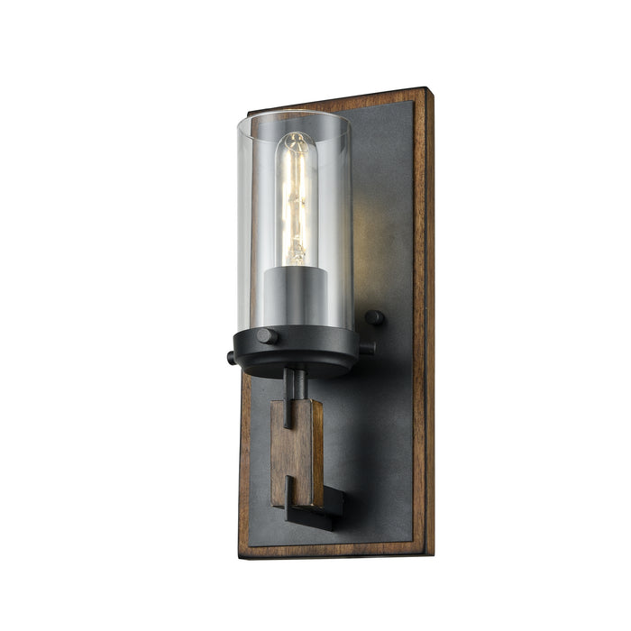 One Light Wall Sconce from the Okanagan collection in Graphite/Ironwood On Metal w/ Clear Glass finish