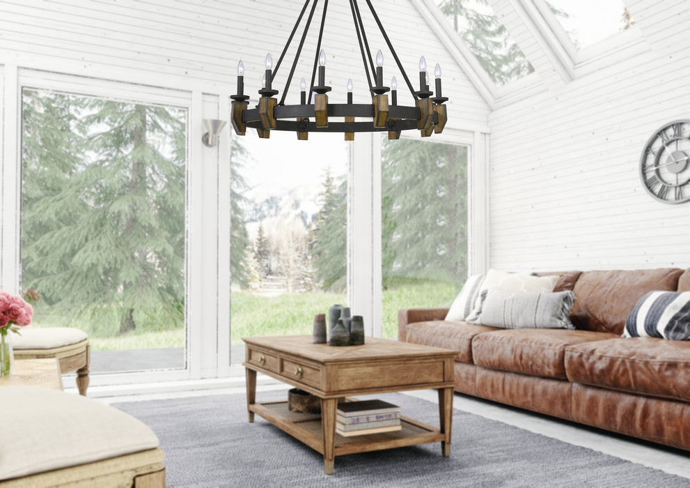 12 Light Chandelier from the Cruz collection in Bronze/Wood finish