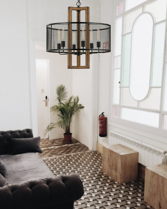 Six Light Chandelier from the Monza collection in Wood finish