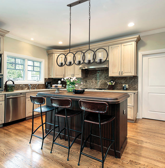 Five Light Island Pendant from the Delano collection in Rubbed Bronze finish