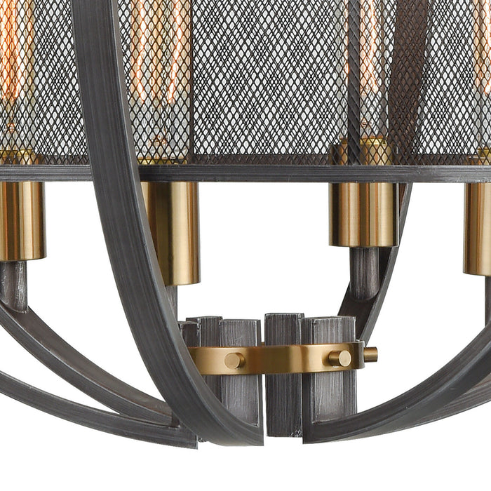 Six Light Chandelier from the Ellicott collection in Weathered Zinc, Satin Brass, Satin Brass finish
