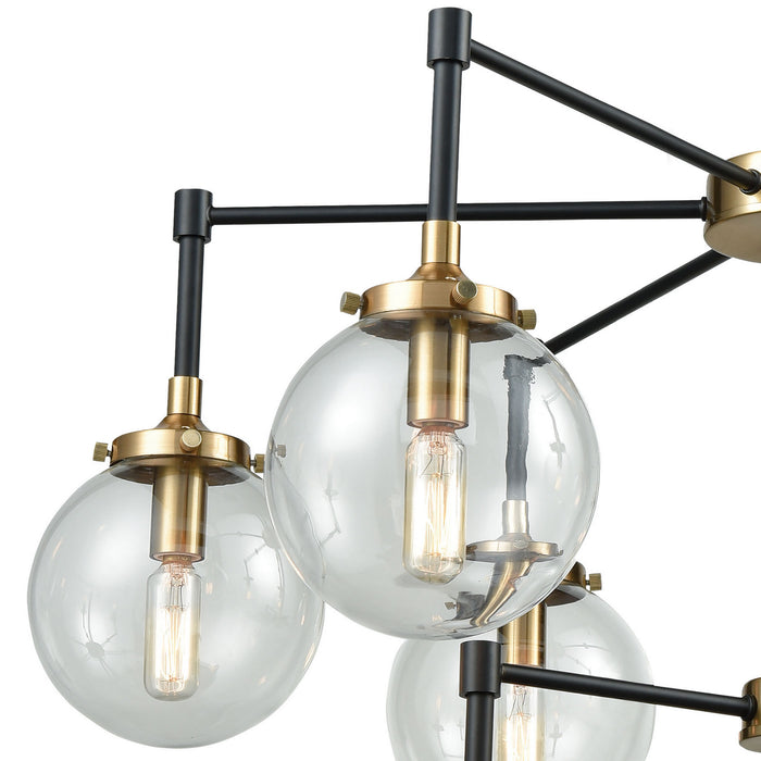 Nine Light Chandelier from the Boudreaux collection in Matte Black, Antique Gold, Antique Gold finish