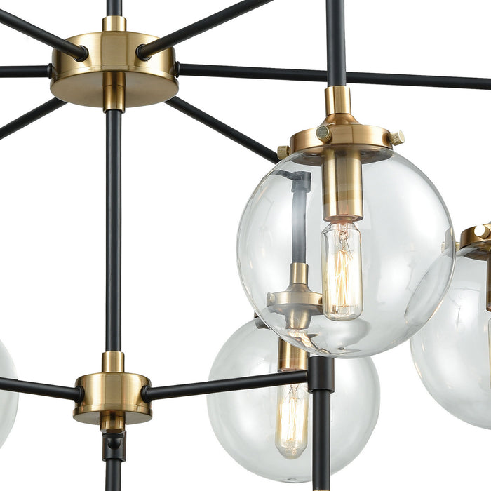 Nine Light Chandelier from the Boudreaux collection in Matte Black, Antique Gold, Antique Gold finish