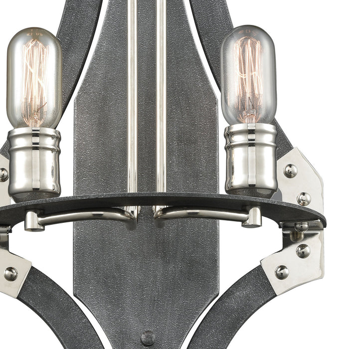 Two Light Wall Sconce from the Riveted Plate collection in Polished Nickel finish
