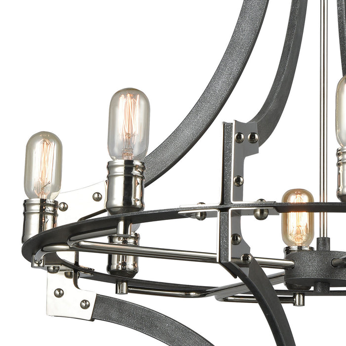 Eight Light Chandelier from the Riveted Plate collection in Polished Nickel finish