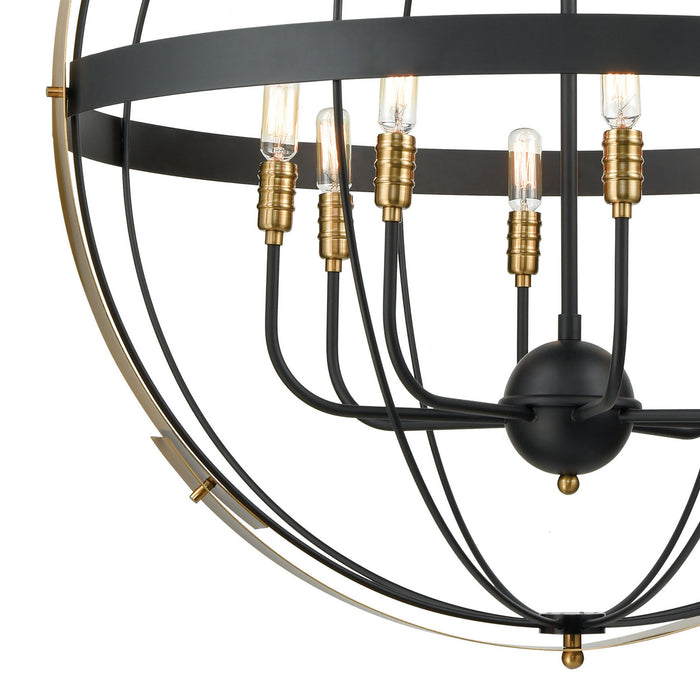 Eight Light Chandelier from the Caldwell collection in Matte Black, Satin Brass, Satin Brass finish
