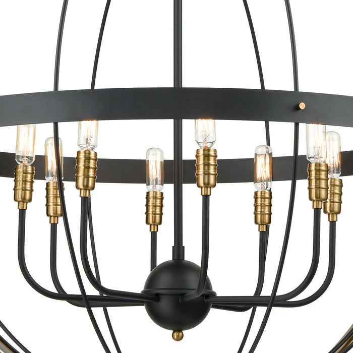 Eight Light Chandelier from the Caldwell collection in Matte Black, Satin Brass, Satin Brass finish