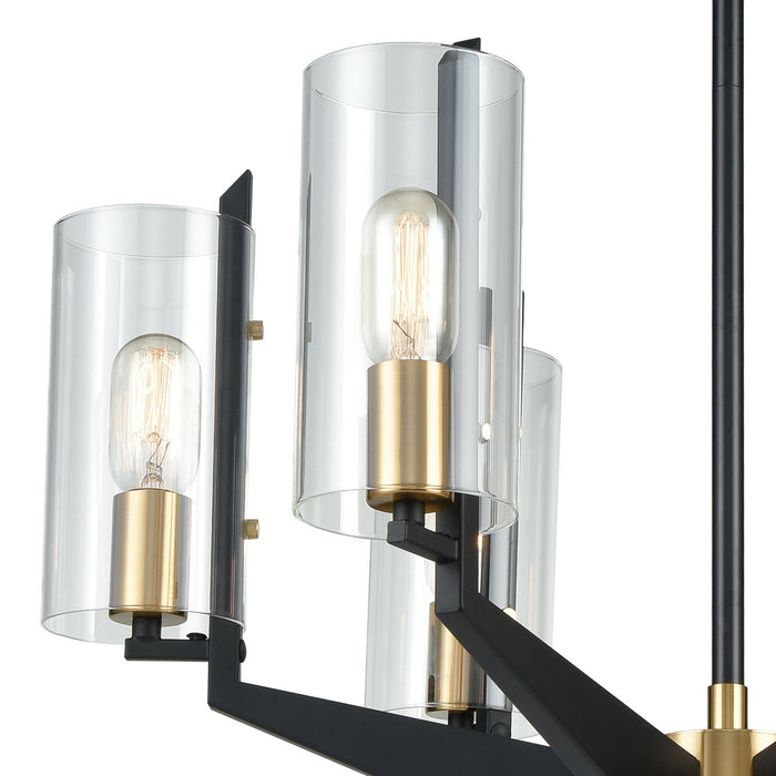 Six Light Chandelier from the Blakeslee collection in Matte Black, Satin Brass, Satin Brass finish