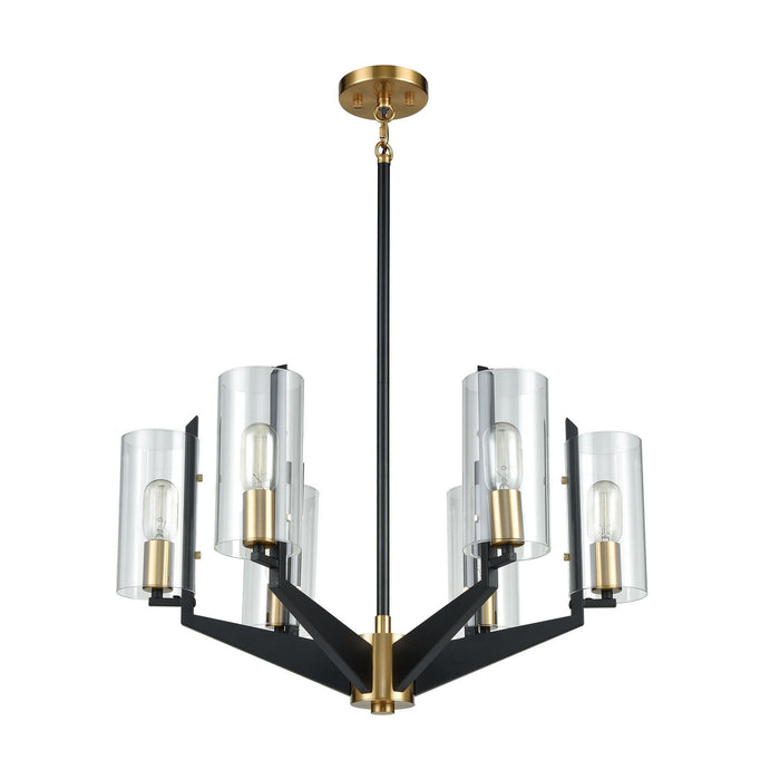 Six Light Chandelier from the Blakeslee collection in Matte Black, Satin Brass, Satin Brass finish