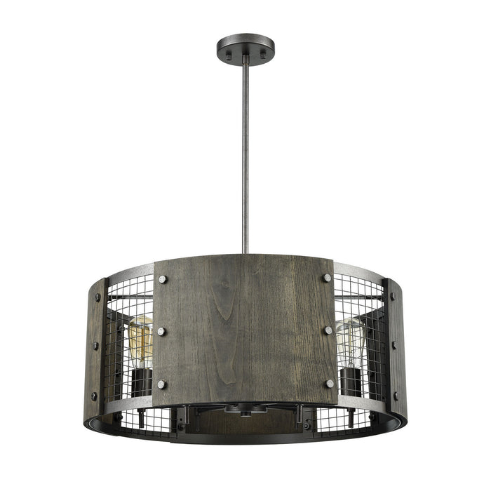 Six Light Chandelier from the Halstead collection in Ash Gray, Dark Gray Wood, Dark Gray Wood finish