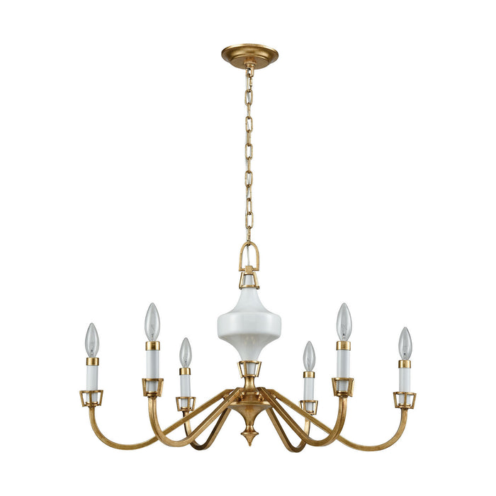 Six Light Chandelier from the Ceramique collection in Antique Gold Leaf finish