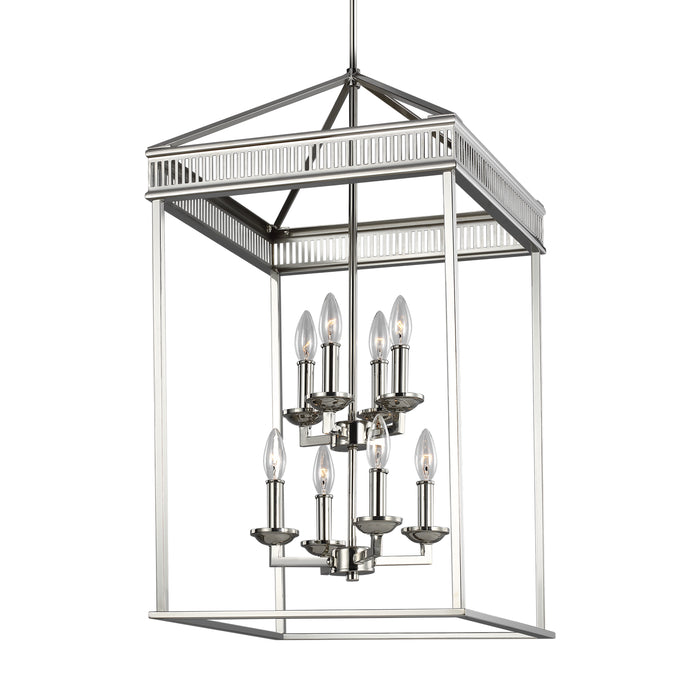 Eight Light Lantern from the Woodruff collection in Polished Nickel finish