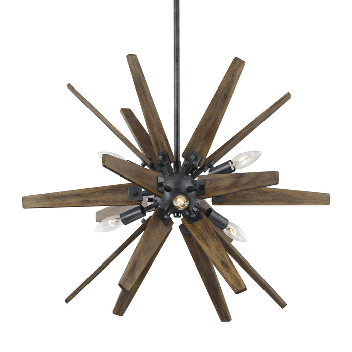 Six Light Chandelier from the THORNE collection in Dark Weathered Zinc / Weathered Oak finish