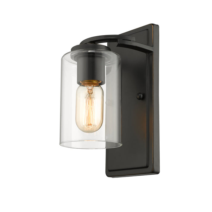 One Light Wall Sconce from the Monroe collection in Matte Black with Gold Highlights finish