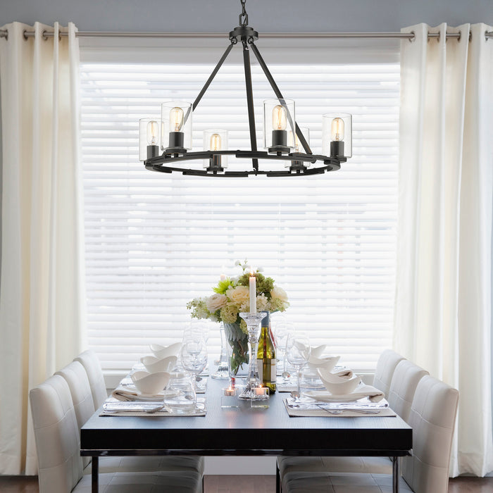 Six Light Chandelier from the Monroe collection in Matte Black with Gold Highlights finish