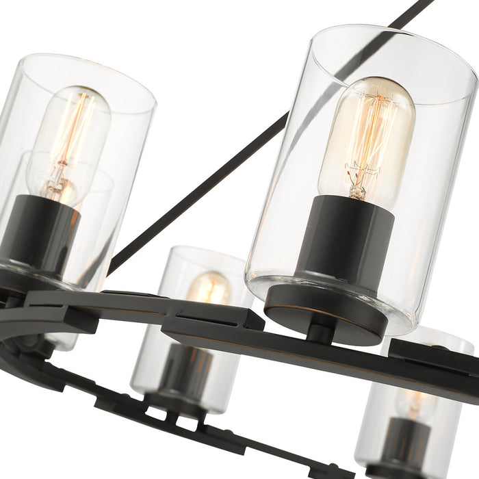 Nine Light Chandelier from the Monroe collection in Matte Black with Gold Highlights finish