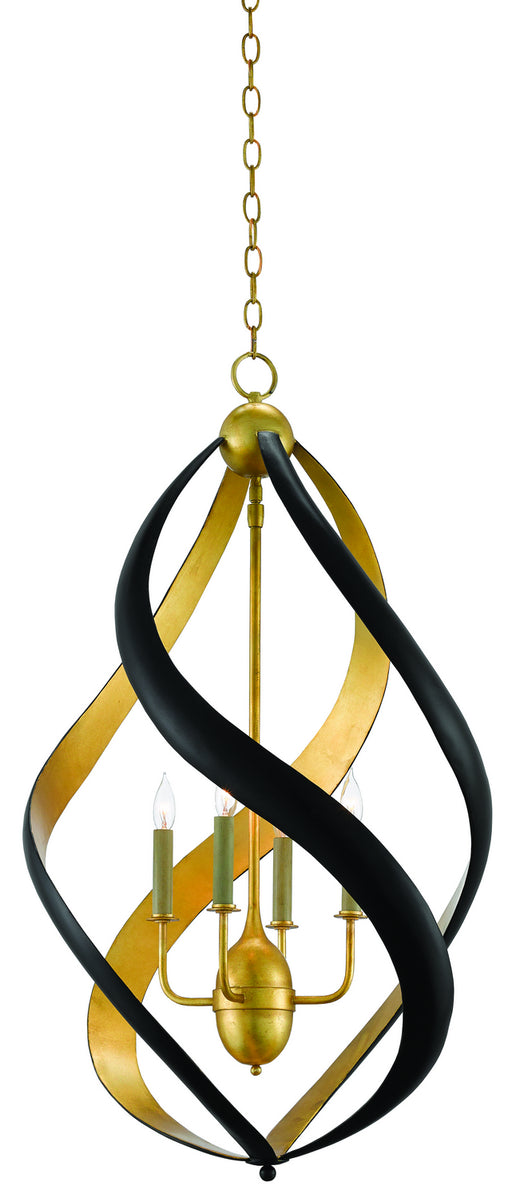 Currey and Company - 9000-0321 - Four Light Chandelier - Contemporary Gold Leaf/Satin Black