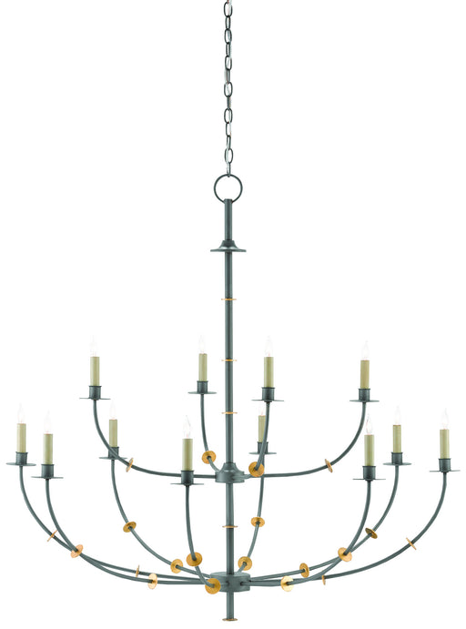 Currey and Company - 9000-0331 - 12 Light Chandelier - Hiroshi Gray/Contemporary Gold Leaf