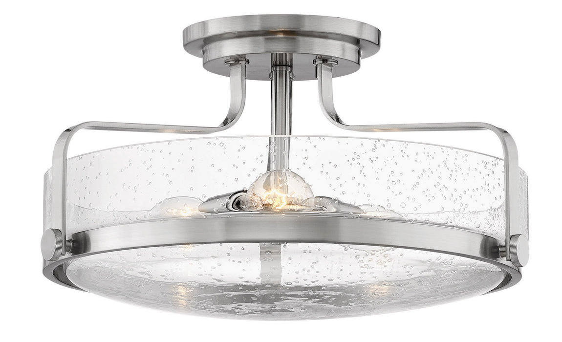 Hinkley - 3643BN-CS - Three Light Semi-Flush Mount - Harper - Brushed Nickel with Clear Seedy glass