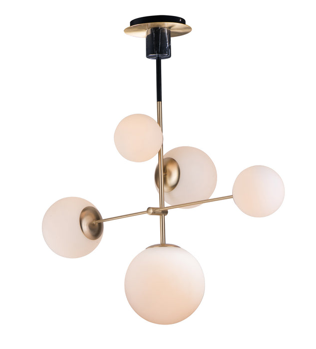 Five Light pendant from the Vesper collection in Satin Brass / Black finish