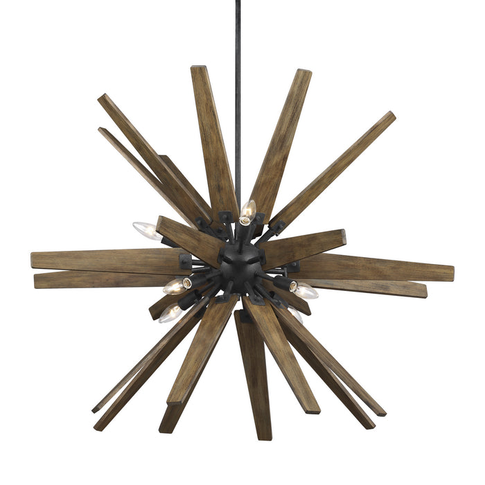 Eight Light Chandelier from the THORNE collection in Dark Weathered Zinc / Weathered Oak finish