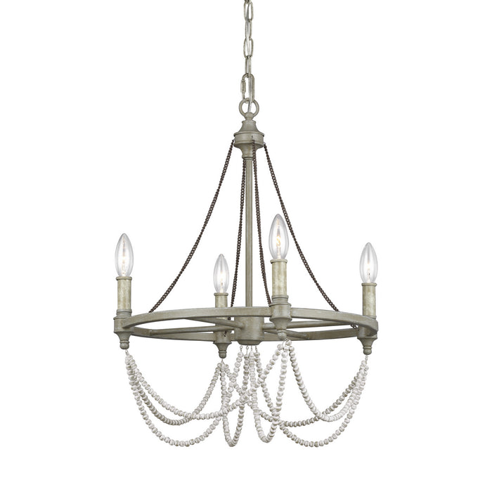 Four Light Chandelier from the Beverly collection in French Washed Oak / Distressed White Wood finish