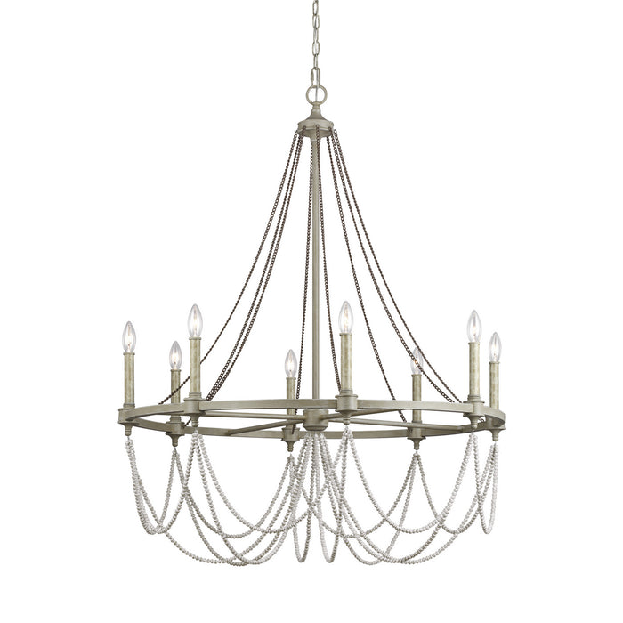 Eight Light Chandelier from the Beverly collection in French Washed Oak / Distressed White Wood finish