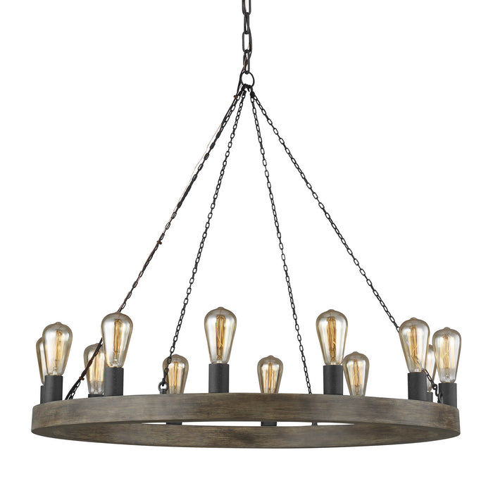 12 Light Chandelier from the Avenir collection in Weathered Oak Wood / Antique Forged Iron finish