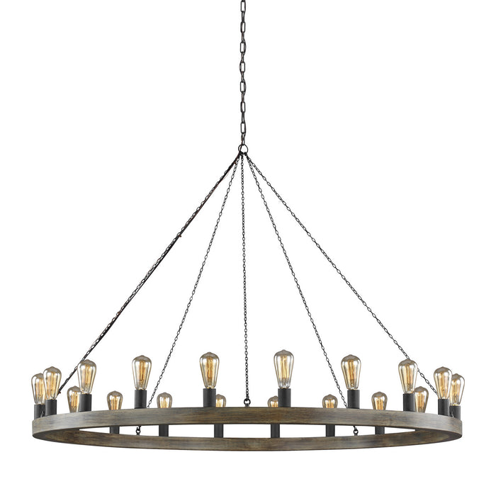 20 Light Chandelier from the Avenir collection in Weathered Oak Wood / Antique Forged Iron finish
