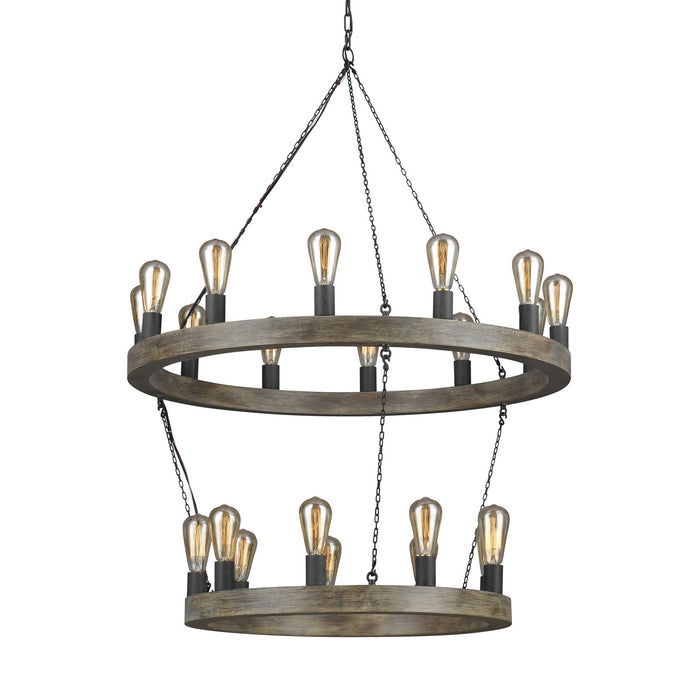21 Light Chandelier from the Avenir collection in Weathered Oak Wood / Antique Forged Iron finish