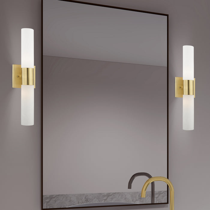 Two Light Bath Vanity from the Aero collection in Satin Brass finish