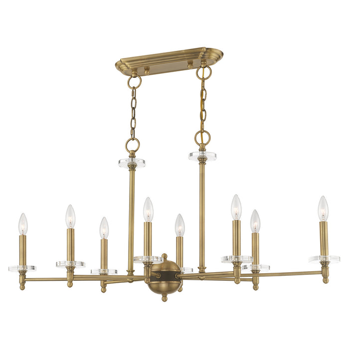 Livex Lighting - 42708-01 - Eight Light Linear Chandelier - Bancroft - Antique Brass