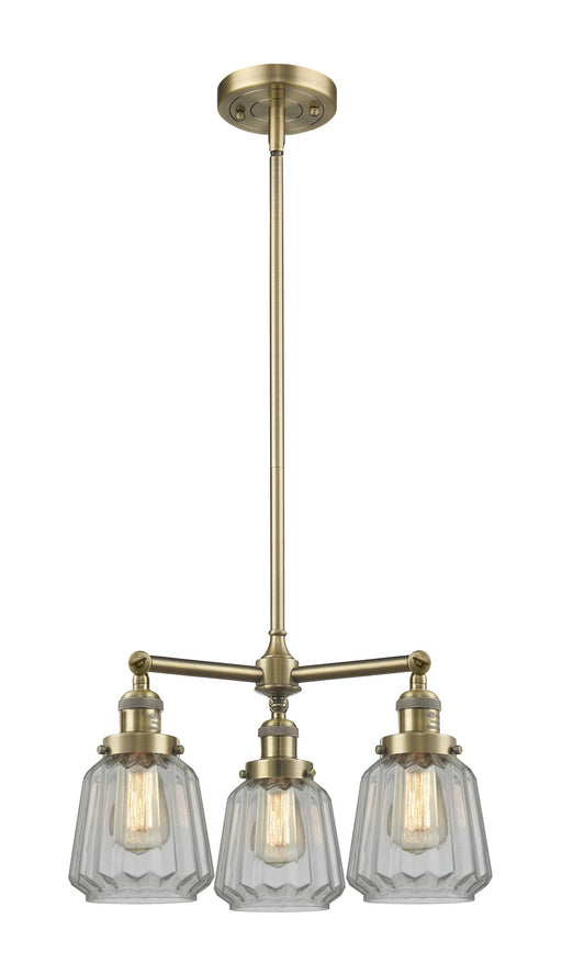 Innovations - 207-AB-G142 - Three Light Chandelier - Franklin Restoration - Antique Brass