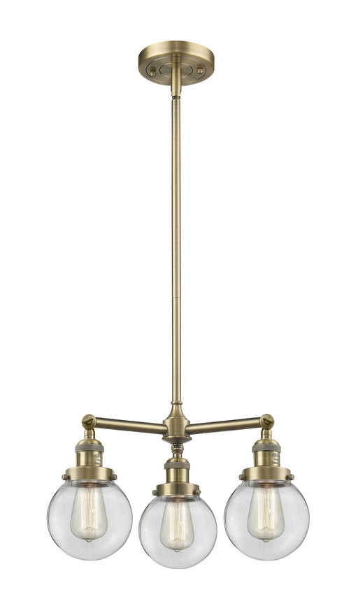 Innovations - 207-AB-G202-6 - Three Light Chandelier - Franklin Restoration - Antique Brass
