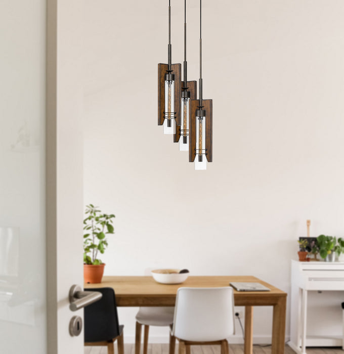 Three Light Pendant from the Almeria collection in Pine/Iron finish