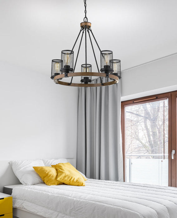 Three Light Chandelier from the Mesa collection in Matte Black/Wood Grain finish