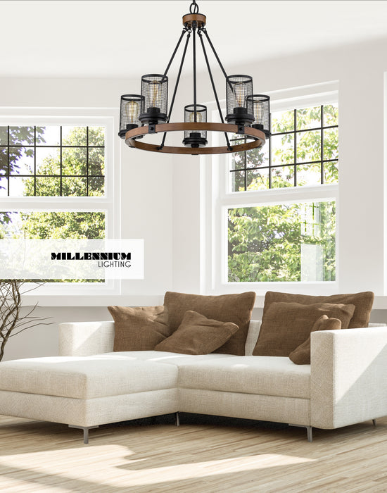 Five Light Chandelier from the Mesa collection in Matte Black/Wood Grain finish