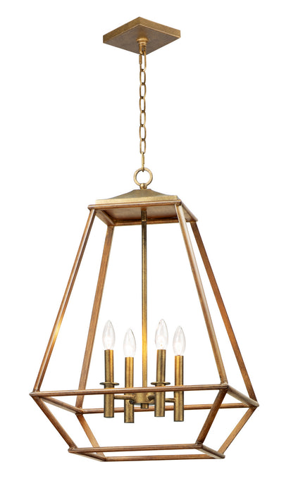 Four Light Foyer Pendant from the Woodland collection in Hazel / Burnished Gold finish