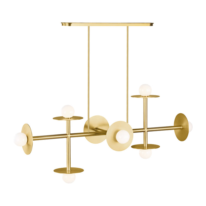 Eight Light Linear Chandelier from the Nodes collection in Burnished Brass finish