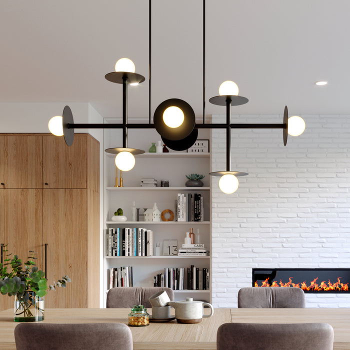 Eight Light Linear Chandelier from the Nodes collection in Midnight Black finish