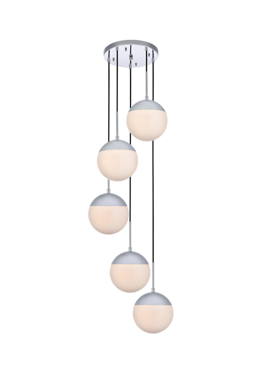 Elegant Lighting - LD6076C - Five Light Pendant - Eclipse - Chrome And Frosted White