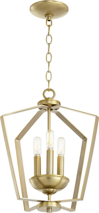 Three Light Entry Pendant in Aged Brass finish