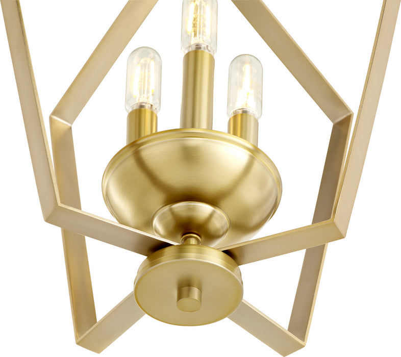 Three Light Entry Pendant in Aged Brass finish