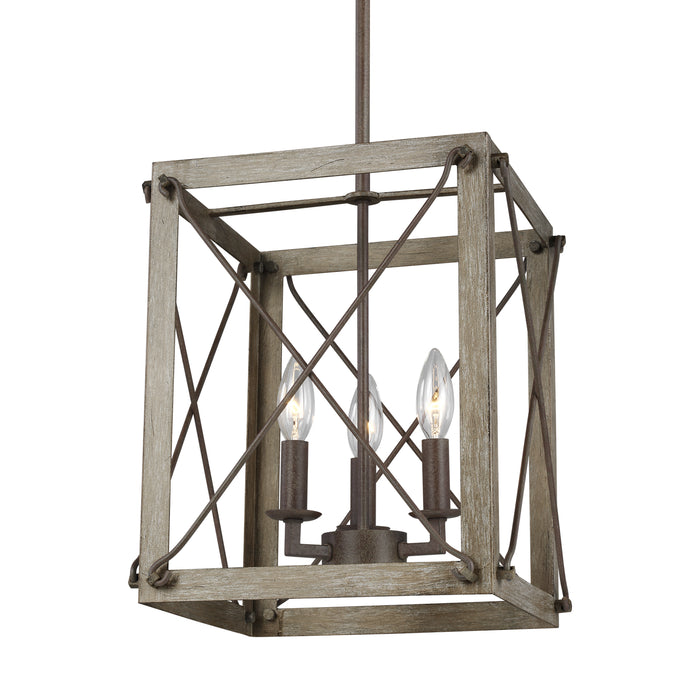 Three Light Hall / Foyer Pendant from the Thornwood collection in Washed Pine finish