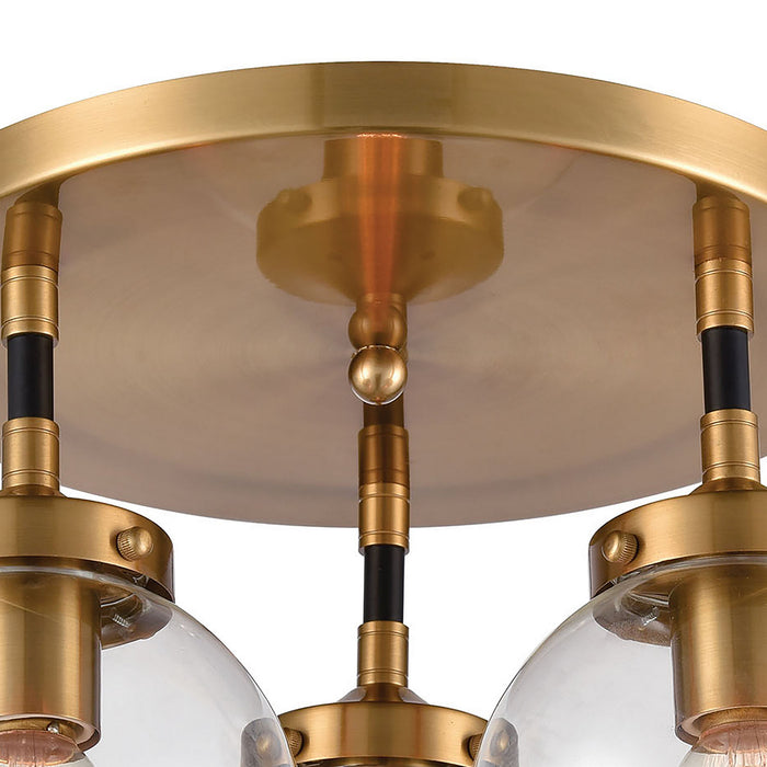 Three Light Semi Flush Mount from the Boudreaux collection in Matte Black, Antique Gold, Antique Gold finish