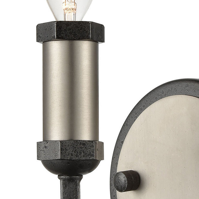 One Light Wall Sconce from the Cortlandt collection in Gray Iron, Brushed Platinum, Brushed Platinum finish