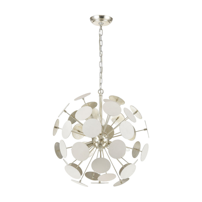 Six Light Chandelier from the Modish collection in Matte White, Silver Leaf, Silver Leaf finish